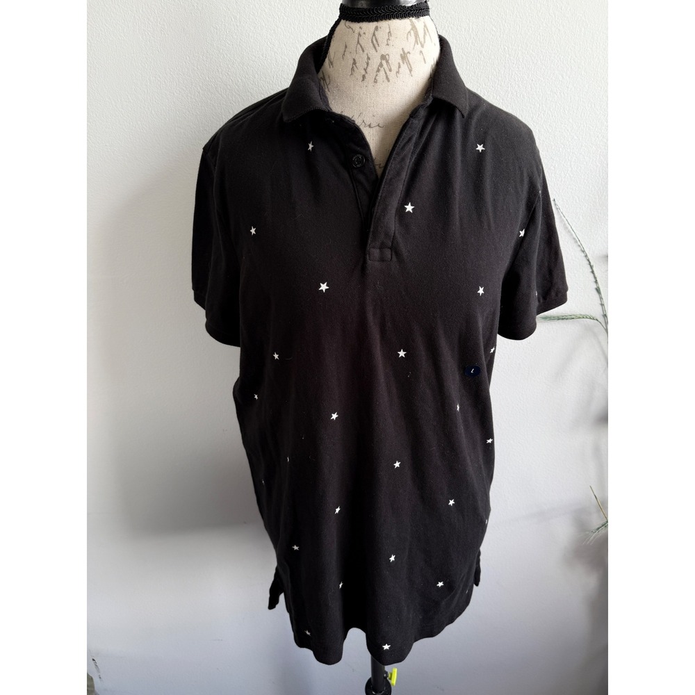 Hollister Epic Flex Stretch Polo Shirt Mens Large Black Star Print